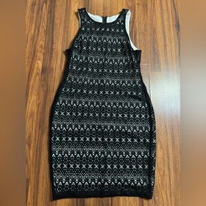 Bisou Bisou Black White Crochet Lace Sleeveless Crew Neck Sheath Dress Size-14